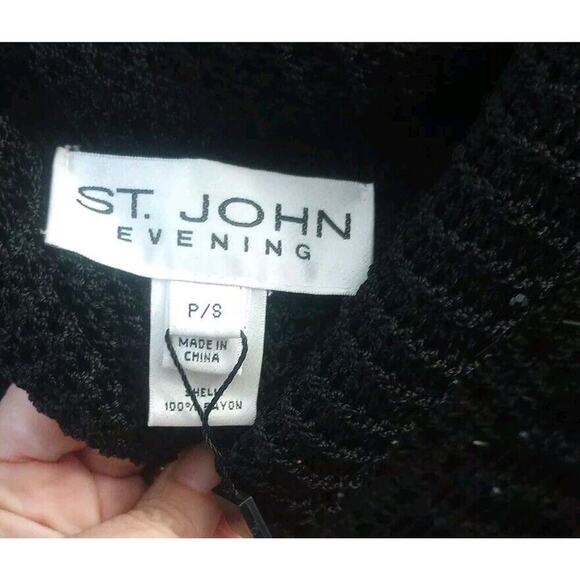 NWT St. John Evening Crocheted Capelet Sz PS Black Beaded $345 Shawl - Picture 8 of 8
